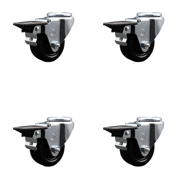 Service Caster 3'' Hard Rubber Wheel Swivel Bolt Hole Caster Set with Posi Lock Brakes, 4PK SCC-BH20S314-HRS-PLB-4 - main